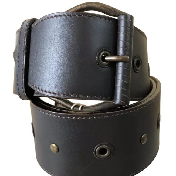 Donald Pliner Belt Expresso Leather Metal Studs 2\